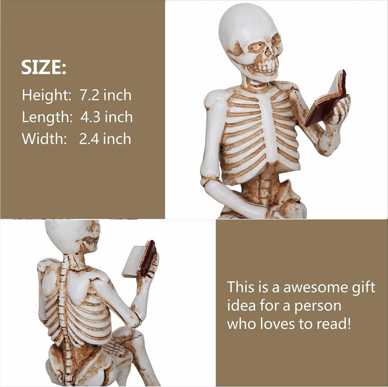 Dlfghos 3 Pieces Halloween Skeleton Statue Halloween Skull Figurine Home Decor Reading Skeleton Figurines Decorations for Indoor Fireplace Home Kitchen Desk Office Party - Image 5